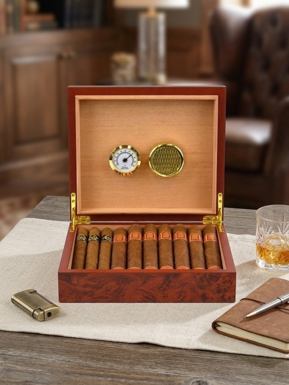Mantello Cigar Humidor with Hygrometer
